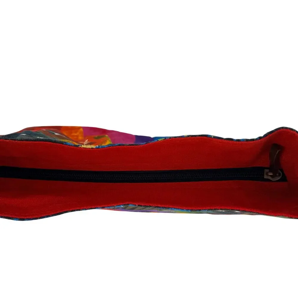 Laurel Burch Wild Horses of Fire Medium Hobo Canvas Shoulder Bag Red 14X9X4